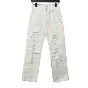 Frame NWOT Le Jane Crop Jeans Rumpled Blanc White Destruct Size 24